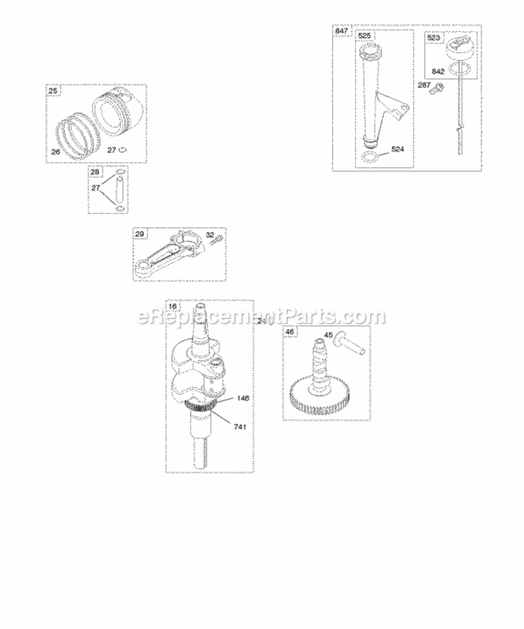 Camshaft Crankshaft Lubrication Piston Rings Connecting Rod Diagram and Parts List for 44K777-0025-G1  Briggs and Stratton Engine